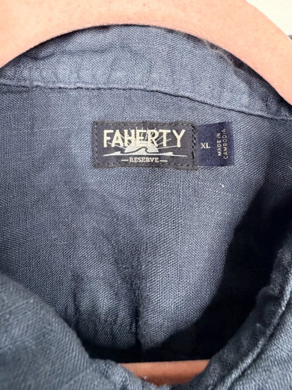 FAHERTY Linen Button-Down Shirt Dark Indigo XL #A3760 - Picture 5 of 8